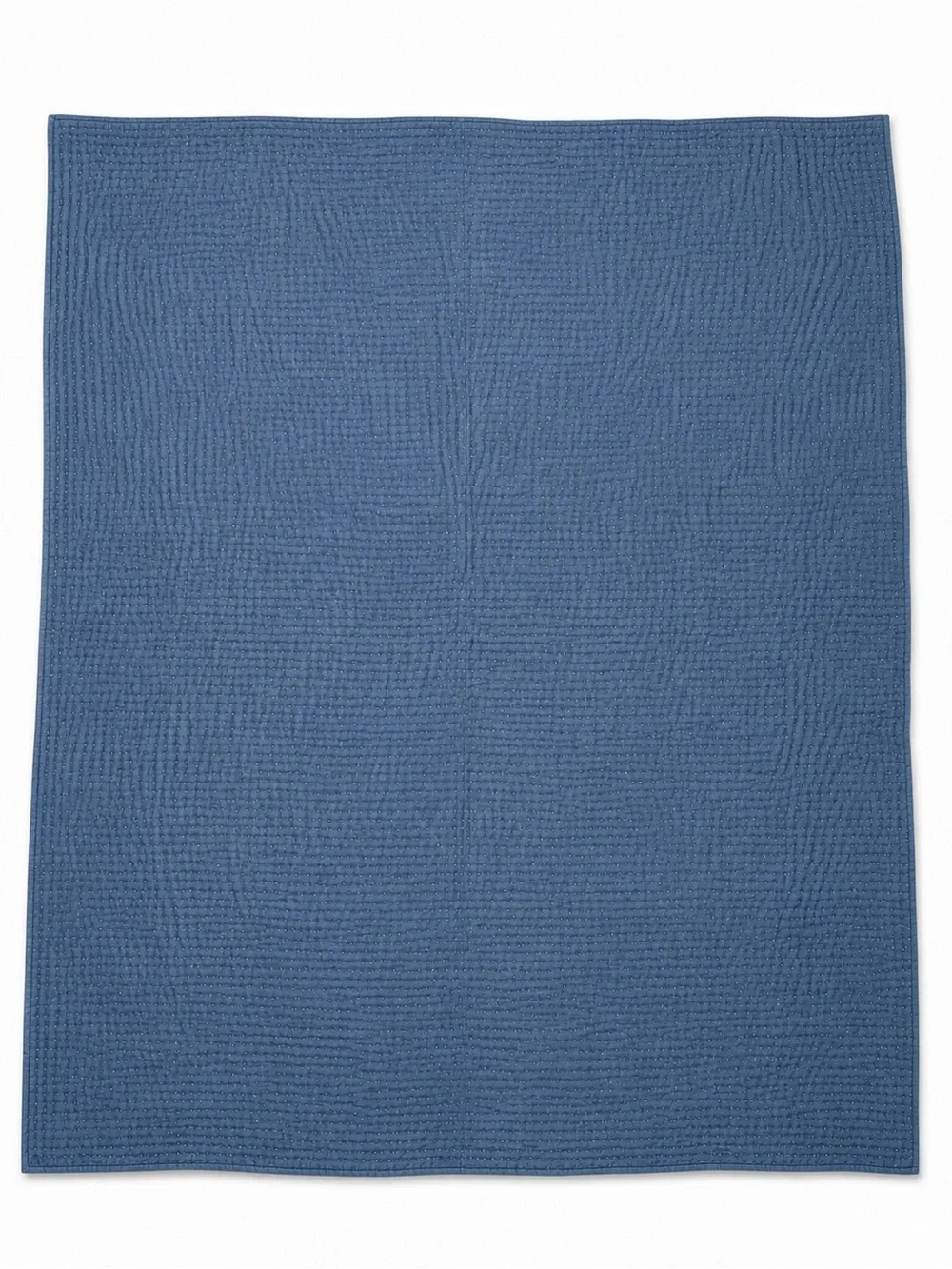 Pottery Barn Blue Pick-Stitch Cotton Linen Twin Quilt & 26” Euro Sham Set